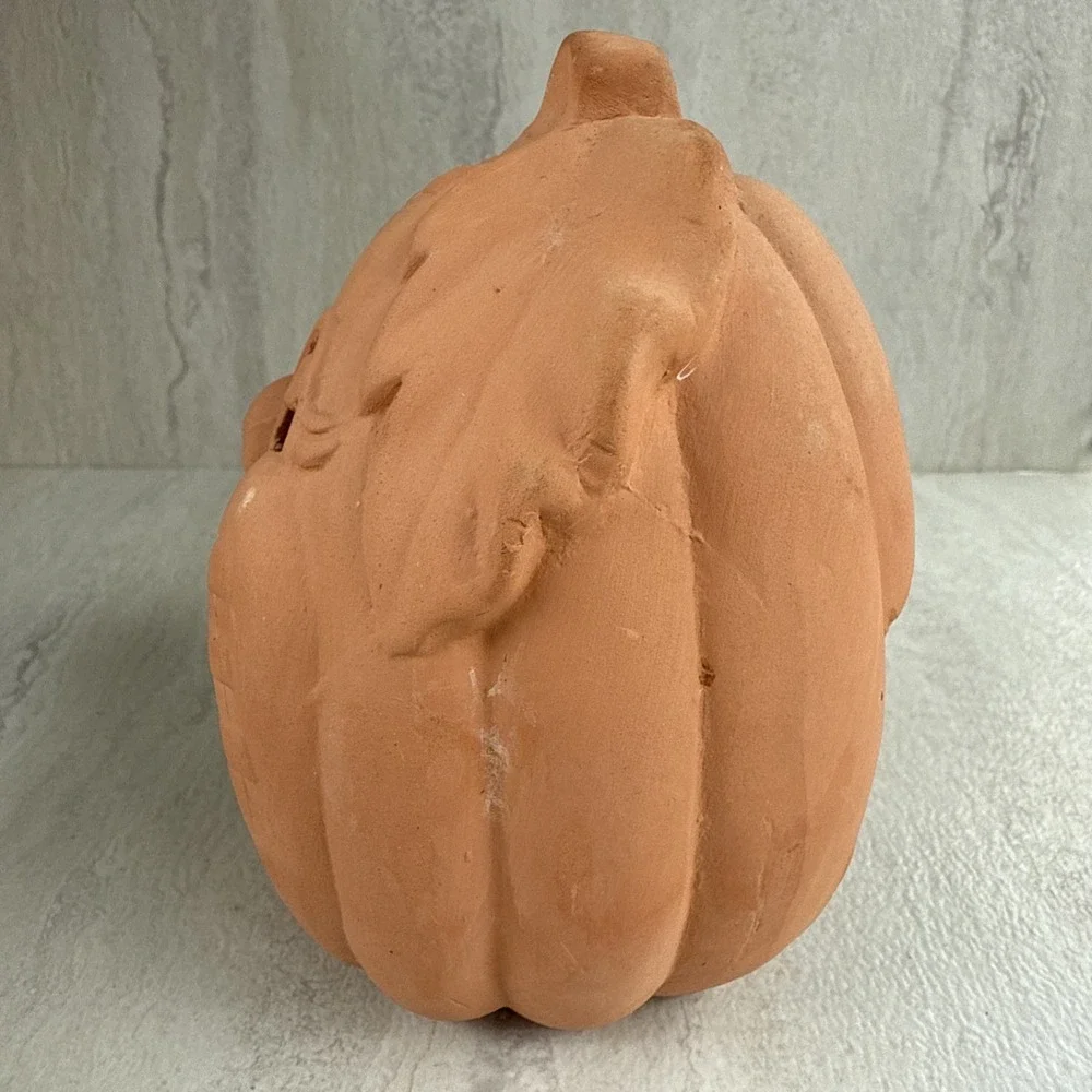 Vintage Terracotta Pumpkin Jack O Lantern Votive 6